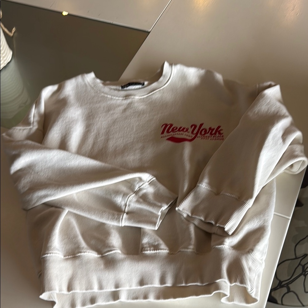 Zara Cream Ribbed Collar Sweatshirt